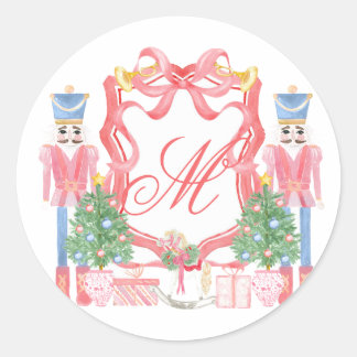 Christmas Monogram Crest Classic Round Sticker