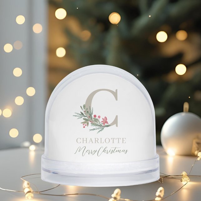 Christmas Monogram Custom Baby Photo Holiday Snow Globe (Creator Uploaded)