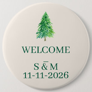 Christmas Monogram Elegant Forest Tree Welcome Button
