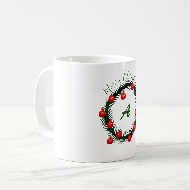 Christmas Monogram Festive Coffee Mug (Front Left)