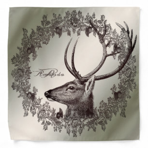 Christmas Monogram Floral Reindeer Golden Winter Bandana