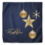 Christmas Monogram Golden Ornaments Navy Blue Bandana