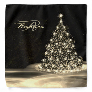 Christmas Monogram Golden Shiny Tree Winter Black Bandana