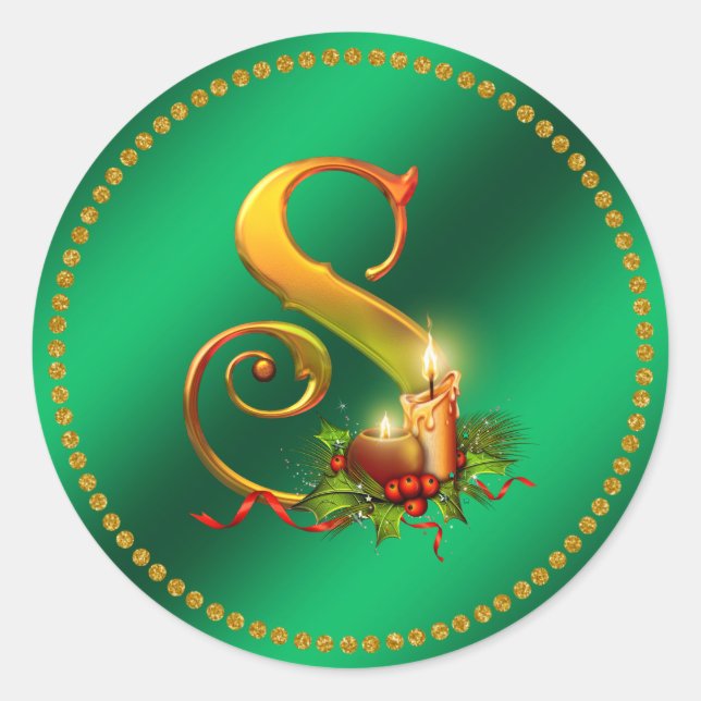 Christmas Monogram Green Faux Foil Sticker (Front)