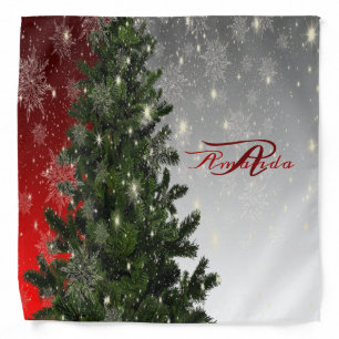 Christmas monogram Green Tree Red Silver Snowflake Bandana