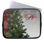 Christmas monogram Green Tree Red Silver Snowflake Laptop Sleeve