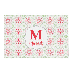 Christmas Monogram Holiday Red Green Pattern Placemat