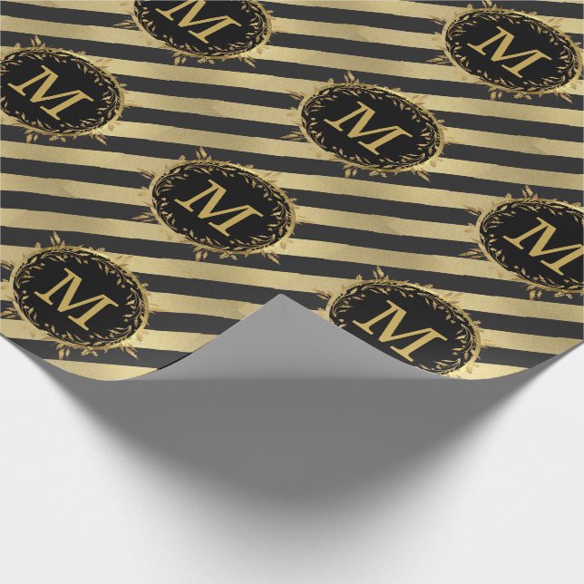 Christmas Monogram Holiday Wreath Faux Gold Foil Wrapping Paper (Corner)