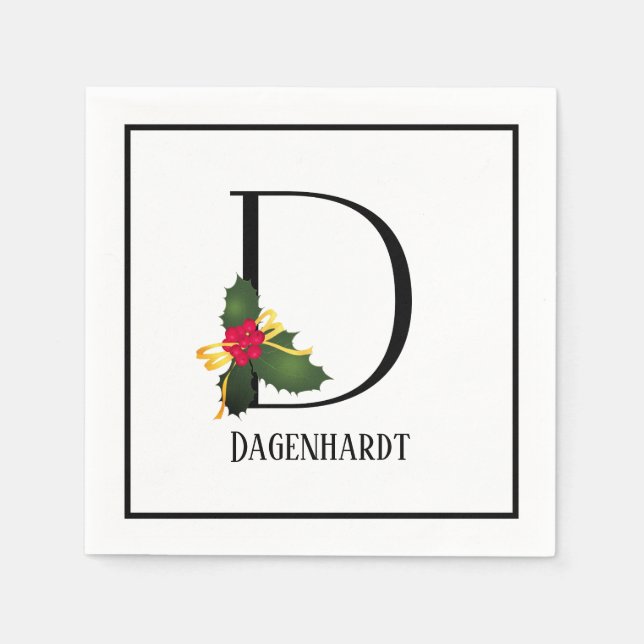 Christmas Monogram Letter D Personalized Paper Napkins (Front)