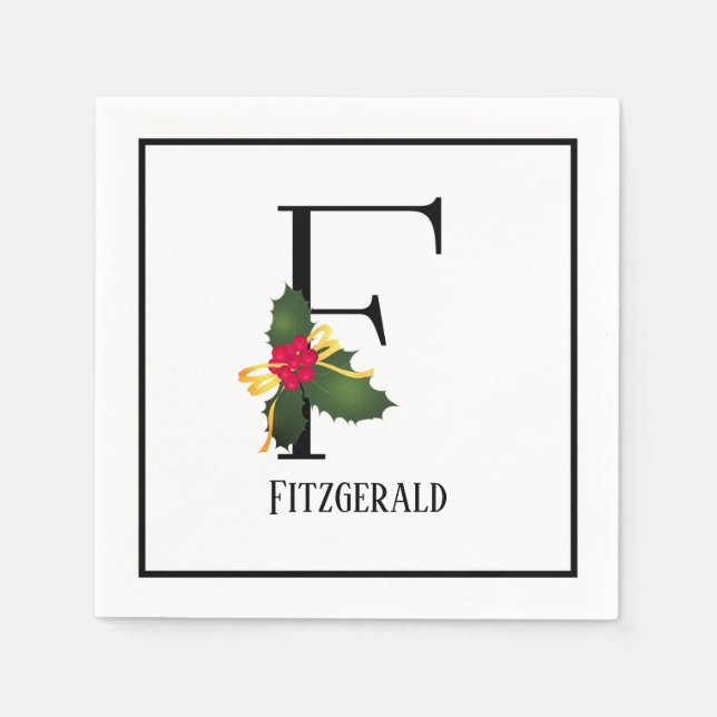 Christmas Monogram Letter F Personalized Paper Napkins (Front)