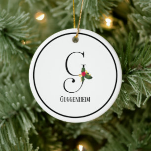 Christmas Monogram Letter G Personalized Ceramic Ornament
