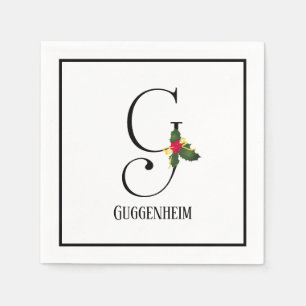 Christmas Monogram Letter G Personalized Paper Napkins