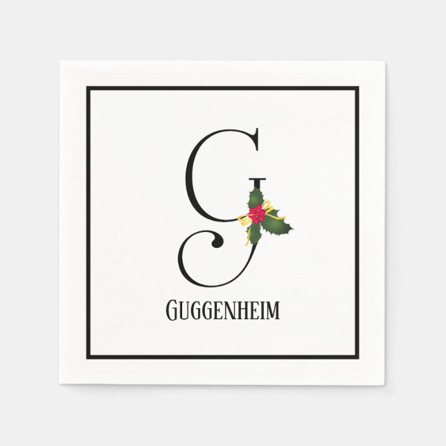 Christmas Monogram Letter G Personalized Paper Napkins (Front)