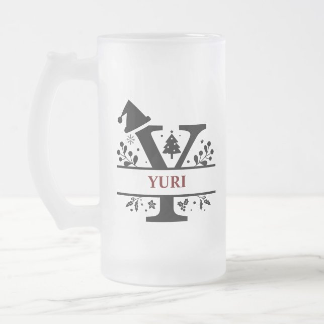 Christmas Monogram Letter Y Alphabet Name For      Frosted Glass Beer Mug (Left)