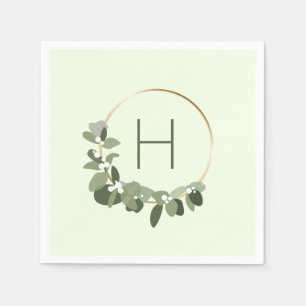 Christmas Monogram Modern Wreath Dinner party Napkins