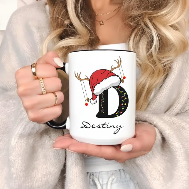 Christmas Monogram Personalized Cup for Friends (holiday mug personalized, Santa mug family, Christmas cocoa mug, festive monogram mug for women,)