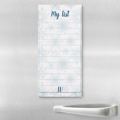 Christmas monogram personalized snowflakes magnetic notepad