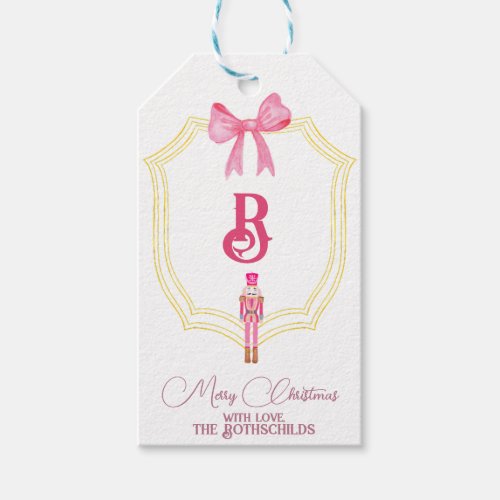 Christmas Monogram Pink Nutcracker Gift Tags