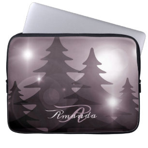 Christmas Monogram Pink Trees Holiday Winter Laptop Sleeve