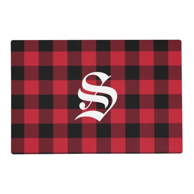 Christmas Monogram Red Buffalo Check Placemat (Front)
