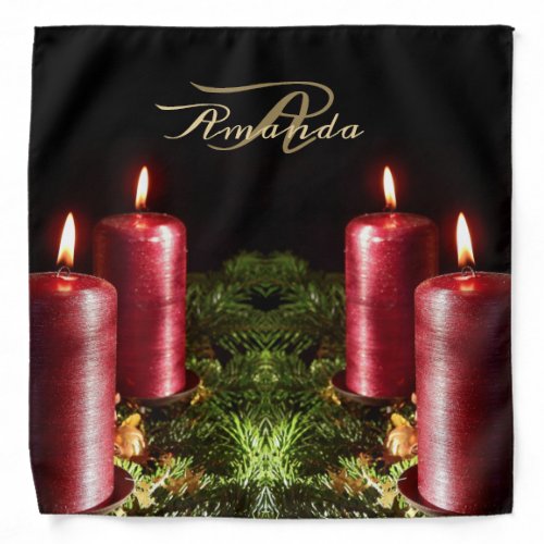 Christmas Monogram Red Candles Winter Holidays Bandana