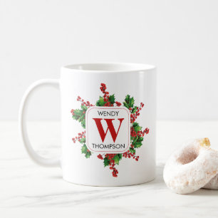 Christmas Monogram Red & Green Festive Coffee Mug