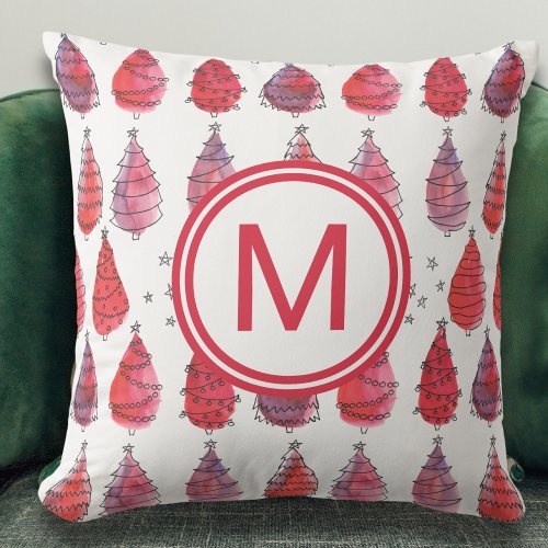 Christmas Monogram Red Throw Pillow