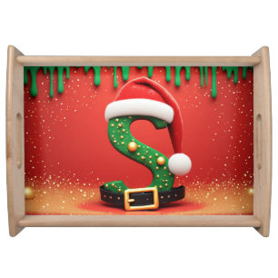 Christmas Monogram S Ornament Holiday Gift Serving Tray