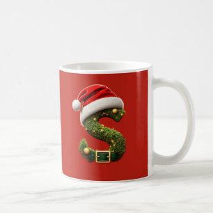 Christmas Monogram S with Santa Hat Holiday Gift Coffee Mug