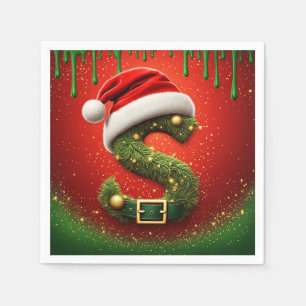 Christmas Monogram S with Santa Hat Holiday Gift Napkins