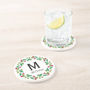 Christmas Monogram sandstone Coaster