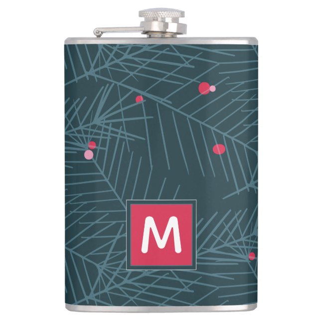 Christmas Monogram Spruce Green Personalized Gift Flask (Front)