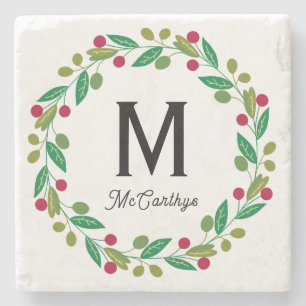 Christmas Monogram  Stone Coaster