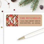 Christmas Monogram Tan Tartan Plaid Return Address Label<br><div class="desc">Holiday return address label design features a rustic elegant beige,  tan,  brown,  and red tartan plaid pattern detail with monogram initial and custom return address that can be personalized for your family.</div>
