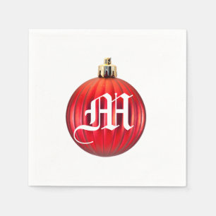 Christmas Monogram Template Red Holiday Ornament Napkins