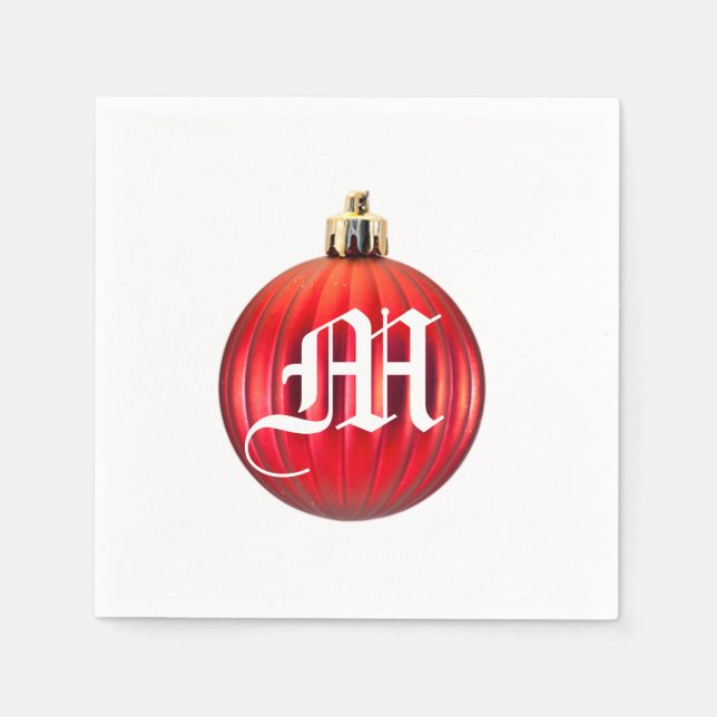 Christmas Monogram Template Red Holiday Ornament Napkins (Front)