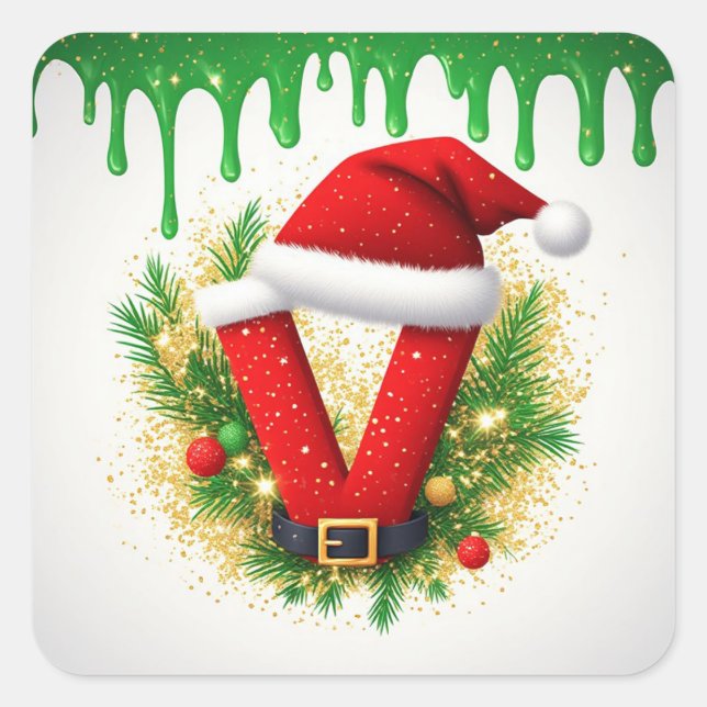 Christmas Monogram V For Holiday Names Square Sticker (Front)