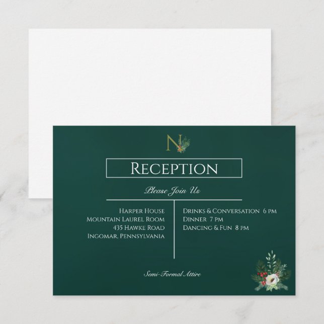 Christmas Monogram Wedding Reception Enclosure Card (Front/Back)