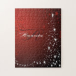 Christmas Monogram White Stars Tree Red Snowflakes Jigsaw Puzzle