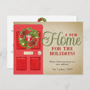 Christmas Monogram Wreath on Red Door Moving Postcard