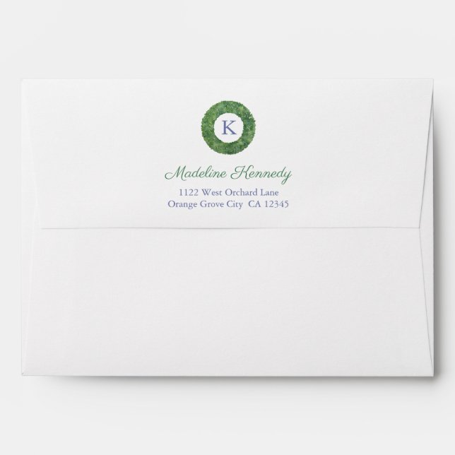 Christmas Monogram Wreath Tartan Return Address Envelope (Back (Top Flap))