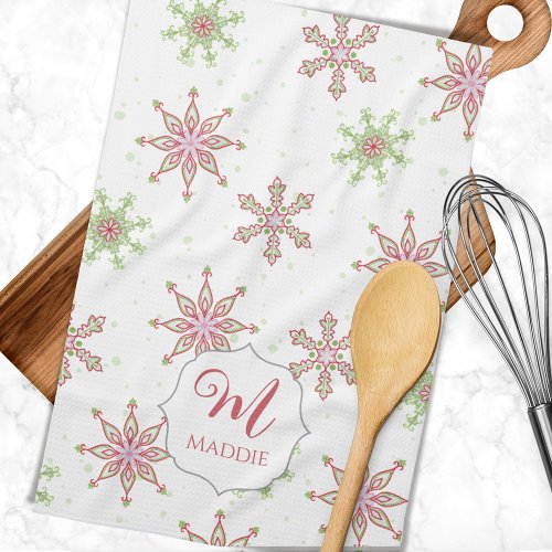 Christmas Monogrammed Cute Colorful Snowflake  Kitchen Towel