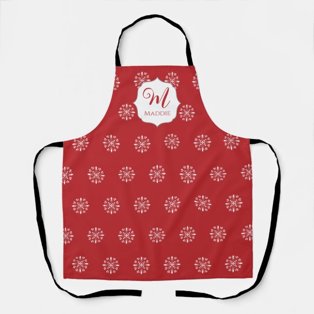 Christmas Monogrammed Cute Simple Snowflake  Apron (Front)