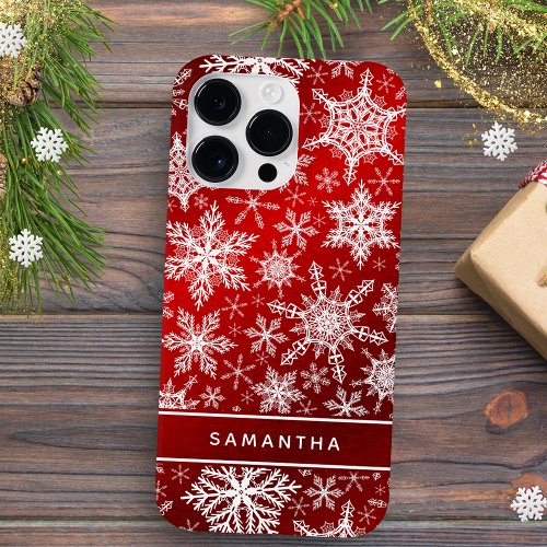 Christmas Monogrammed Red White Snowflakes Case_Mate iPhone 14 Pro Max Case