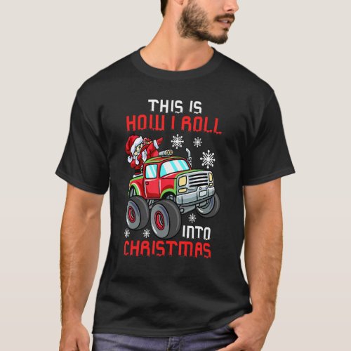 Christmas Monster Truck  for Boys Dabbing Santa Tr T_Shirt