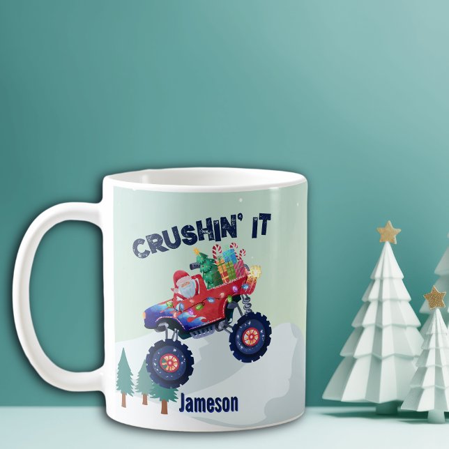 Christmas Monster Truck Santa Crushin' it Coffee Mug (Creator Uploaded)