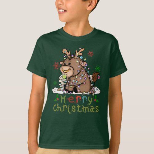 Christmas Moo Cow Santa Hat a Family Matching Xmas T_Shirt