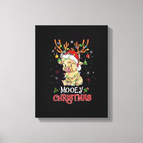 Christmas Mooey Merry Xmas Highland Cow Matching F Canvas Print