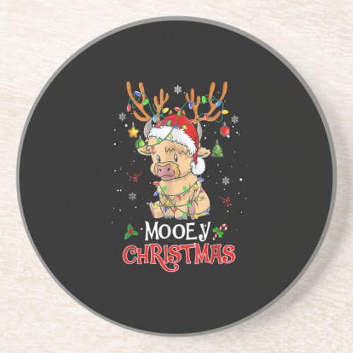 Christmas Mooey Merry Xmas Highland Cow Matching F Coaster