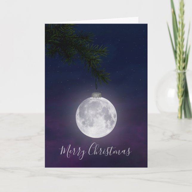 Christmas Moon on Pine Bough Holiday Card (Front)